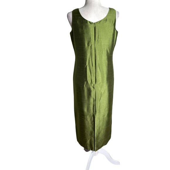 Coldwater Creek Two Piece Green Brocade Dress Jacket Set Petite 10 Green Beaded - Picture 7 of 9